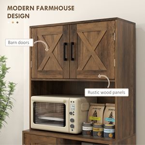 71\" Modern Farmhouse <b>Kitchen</b> <b>Pantry</b> Storage Cabinet with Microwave Oven Countertop Adjustable Brown Wood Shelves - Product Image 4