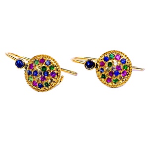 Vêtements de mariage 14K or bleu saphir pierre précieuse classique élégant fiançailles mode porter boucles d'oreilles en diamant - Product Image 1