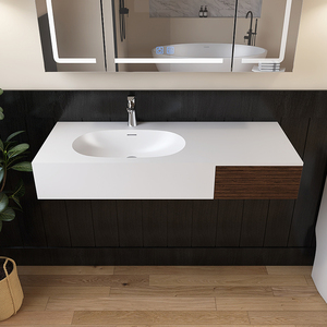Maydon Lavabo de salle de bain moderne de 1200mm à surface solide blanc mat avec design élégant - Product Image 4