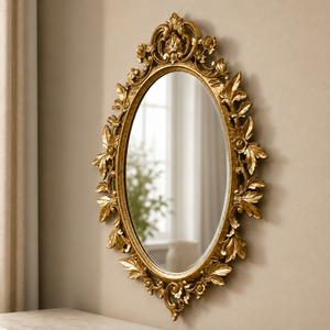 Antique Gold Oval Wall Mirror Ornate Floral Leaf Frame Decorative Vintage Mirror for Bedroom Living Room Home Decor - Product Image 3