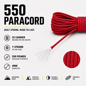 Cuerda de Paracord Roja de 4 mm, Tipo 550, Cordón de Nailon Utilitario para Camping, Supervivencia, Manualidades y Bricolaje - Product Image 4