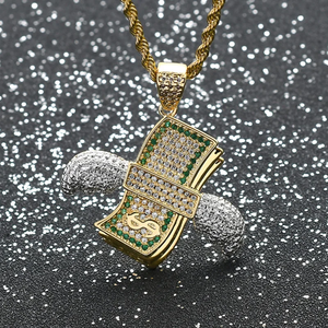 Hip Hop Dollar Pendant <b>Chain</b> Necklace <b>Ice</b> <b>Out</b> Cubic Zircon Money Sign Symbol Charm Gold Silver Bling Cuban Link Choker Mens - Product Image 1