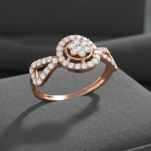 Anillo de Compromiso Personalizado con Diamantes en Racimo Floral Dorado y Halo de Flores, Joyería para Mujer - Product Image 1