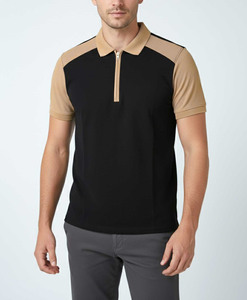 Camisetas Polo Slim-Fit 100% Algodón para Hombre, Camiseta Polo con Cuello de Cremallera, Estilo de Bloques de Color Dual, Tejido de Punto, Camiseta Polo Personalizada - Product Image 3