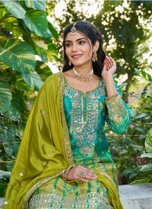 Salwar Kameez Chinon de Talla Única con Estampado Digital y Material de Organza con Trabajo Manual para Mujer, Ropa de Fiesta - Product Image 4