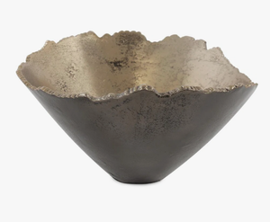 Tazón Decorativo de Metal con Forma de Ola Irregular Moderno, Centro de Mesa de Latón Antiguo Texturizado, Tazón para Frutas para Sala de Estar - Product Image 1