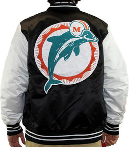 Veste universitaire personnalisée en satin noir pour homme, veste bomber à manches blanches, vente en gros, broderie du logo de l'équipe, vêtements de sport de baseball - Product Image 3