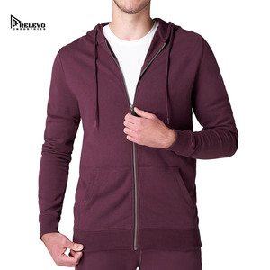 Sweat-shirt à capuche zippé pour homme, couleur unie, tissu polaire en coton, coupe classique, vêtement d'automne pour homme - Product Image 1