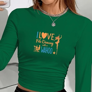 เสื้อยืดแขนยาวผู้หญิง Y2K แบบถัก ลายพิมพ์ I Love Pole Dancing คอกลม แขนยาวเต็มตัว แฟชั่นท็อป ผ้ายืดโพลีเอสเตอร์ ใส่ได้ทุกฤดู - Product Image 3