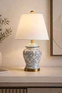 Lámpara de Mesa LED de Diseño Moderno con Base de Metal con Incrustaciones de Hueso, Patrón Zigzag Azul y Blanco, Base para Bombilla E14/E26 - Product Image 4