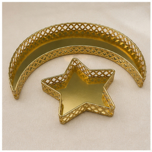 Luxury Gold <b>Metal</b> Hollow-Out <b>Grid</b> Moon and Star Serving Tray Set Iron Fruit Nut Dessert Display Platter for Ramadan Eid Mubarak - Product Image 1