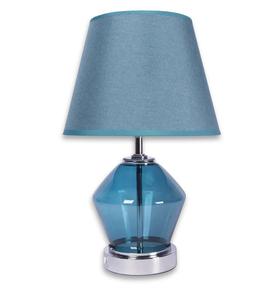 Lámpara de Mesa Moderna de Vidrio Azul con Pantalla de Tela, E27 LED, Luz Cálida para Decoración de Dormitorio - Product Image 2