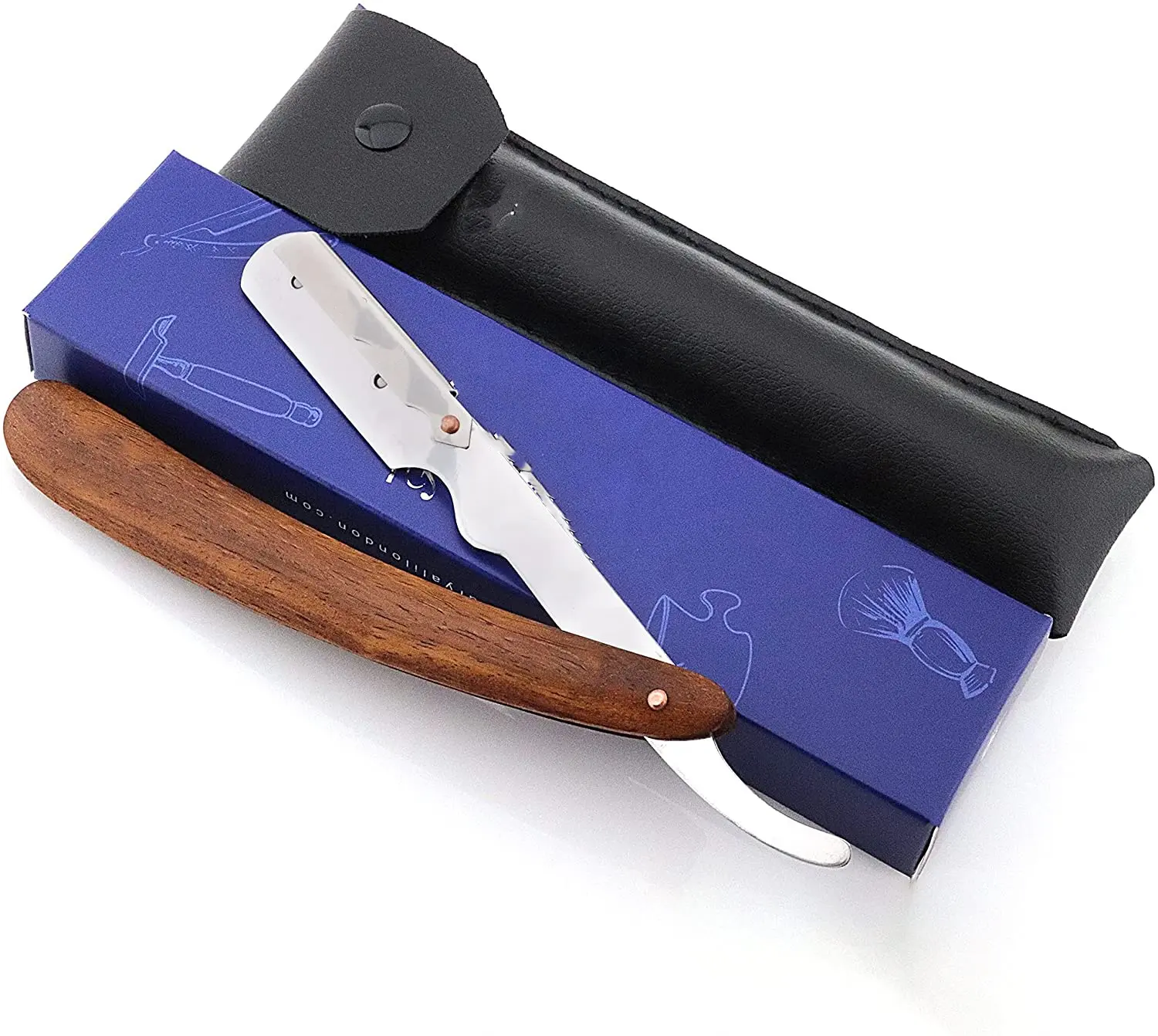 Straight razor with interchangeable blade system Premium straight razor set with wooden handle Case and razor blades