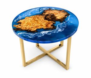 Mesa de Centro de Resina Epoxi Pulida de Lujo, Redonda, Estilo Oceánico, Madera Sólida, Impermeable, Moderna, para Restaurante, Hotel - Product Image 2