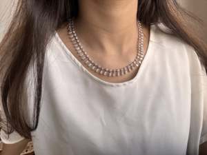 สร้อยคอเพชร ทองคำขาว 14k เพชรทรงลูกแพร์และทรงกลมที่เพาะเลี้ยงในห้องปฏิบัติการ เครื่องประดับหรูหรา ประกายระยิบระยับเหนือกาลเวลา ความงดงามเปล่งประกาย งานฝีมือชั้นเยี่ยม - Product Image 1