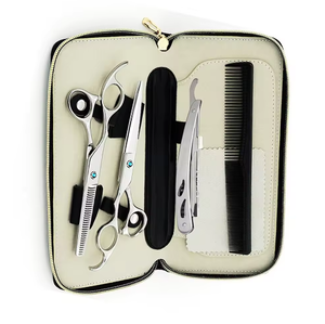 Kit de coiffure professionnel en acier inoxydable poli miroir avec ciseaux à effiler, ciseaux de coiffure et rasoir, avec peigne, en vente - Product Image 2