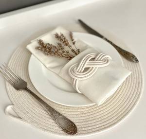 Manteles individuales de cuerda de algodón color marfil: Posavasos rústicos estilo bohemio, regalo de anillo para servilletas - Product Image 2