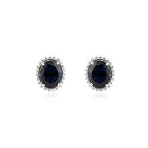 Pendientes de tuerca finos con halo de diamantes y gema de iolita natural de 4 quilates, hechos a mano, los más vendidos para mujer, joyería para uso diario - Product Image 1