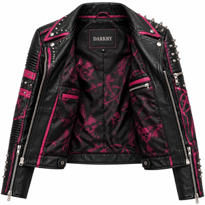 Chaqueta de Cuero Genuino para Mujer, Estilo Gótico Punk, Personalizada con Tachuelas, Cinturón Metálico, Chaqueta Corta, Proveedor de Fábrica OEM - Product Image 5