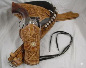 Ensemble de porte-cartouches en cuir de style western avec ceinture, design gravé, sangle réglable, pour le port à la taille, équipement de cowboy et d'équitation - Product Image 3
