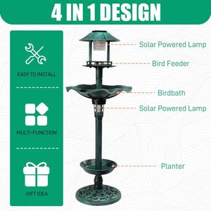 Bebedero para Pájaros con Pedestal Iluminado por Energía Solar, Fuente Decorativa de Resina, Comedero para Pájaros Vintage con Jardinera, Artículos de Jardín - Product Image 6