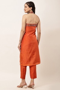 Vestido casual naranja sin mangas con tirantes, cuello cuadrado, estilo occidental, con lentejuelas y cuentas bordadas, para primavera. - Product Image 6