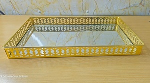 Rectangular Metal Storage <b>Tray</b> With <b>Mirrored</b> Finish Gold Decorative Frame For Table Use Modern Luxury Design Easy To Clean - Product Image 1