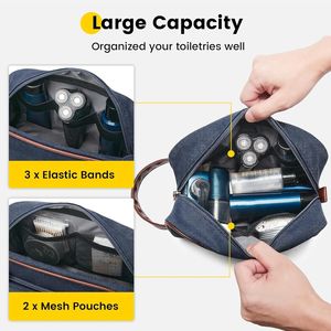 Borsa da Toilette in Tela Blu Navy Vorspack, Borsa da Viaggio Impermeabile con Accessori per Articoli da Toeletta, Regalo per Uomini - Product Image 3