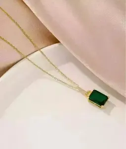 Collier pendentif vintage en moissanite verte taille brillant de luxe, en argent sterling 925 plaqué or, bijoux fins, cadeau unisexe pour fête - Product Image 2