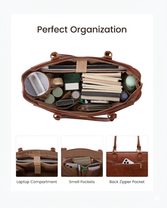 Royaa Genuine Leather Laptop Tote <b>Bag</b> Zipper Closure Waterproof 15.6 Inch <b>Work</b> Handbag Full Grain Leather Women Minimalist - Product Image 3