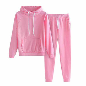 เสื้อสเวตเชิ้ตมีฮู้ดสีพื้นแบบยูนิเซ็กซ์และกางเกงมีเชือกผูก ชุดลำลองทรงหลวมใส่สบายสำหรับฤดูใบไม้ร่วง ผ้าฝ้าย 100% - Product Image 3