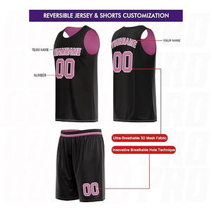 Ensemble d'uniformes de basketball professionnels par sublimation, noir et rose, personnalisables avec nom et logo, maillot et short de basketball respirants pour l'été - Product Image 2