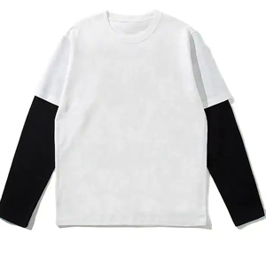 <b>Men's</b> Long Sleeve Contrast ColorThermal T-Shirt O-Neck Knitted Cotton Casual Regular Fit Solid White with Black Sleeves - Product Image 2