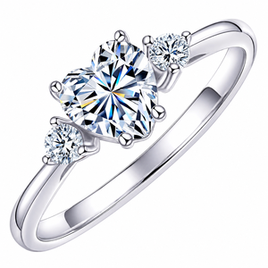 Anillo de Boda de Lujo para Mujer, Plata de Ley 925, con Tres Piedras de Moissanita en Forma de Corazón - Product Image 3