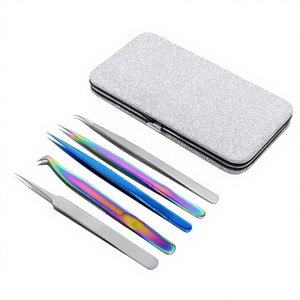 Custom Brand Eyelash Extension Tweezers Set Stainless Steel Tools Anti-Static Precision <b>Soft</b> Leather Case Includes Your Brand - Product Image 1
