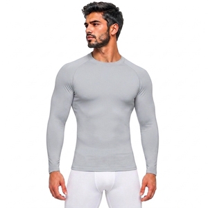 Men's Gray Long Sleeve <b>Compression</b> <b>Shirt</b> Spandex/Nylon Anti-Bacterial Quick Dry Breathable Stretchable Activewear Rash Guard - Product Image 1