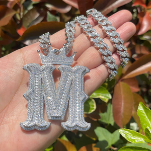Pendentif initial en moissanite, style hip-hop, serti de pierres, bijou de luxe, pendentif personnalisé avec nom, cadeau pour homme et femme - Product Image 1