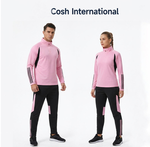 Combinaison d'échauffement rose et noire, coupe ajustée, fermeture éclair quart de tour, respirante, uniforme d'entraînement de football pour hommes/adultes - Product Image 1