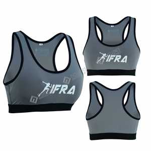 ชุดเซ็ตเสื้อชั้นในกีฬาแบบ Racerback และกางเกงเลกกิ้งสำหรับผู้หญิง โลโก้ด้านหน้า สีเทา ผ้าตาข่ายระบายอากาศ ชุดออกกำลังกาย รองรับสูง ไร้ตะเข็บ ผลิตจากผ้าสแปนเด็กซ์และโพลีเอสเตอร์ - Product Image 2