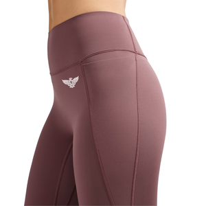Women's Mauve High Waist Yoga <b>Leggings</b> Stretch Gym Fitness Running Workout Pants Moisture Wicking <b>Pocket</b> Casual Activewear - Product Image 3