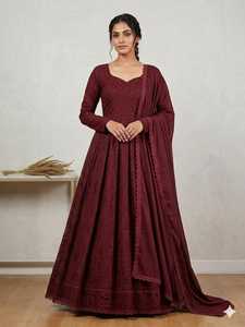 <b>Women</b> Traditional Maroon GEORGETTE Salwar Kameez Floor-Length REGULAR Fit Wedding Ethnic Wear India Pakistan Style - Product Image 1