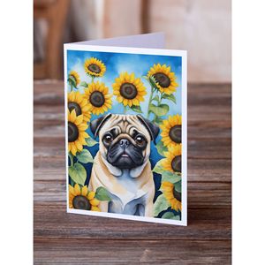Whimsical Pug in Sunflowers A7 Size <b>5x7</b> Blank Note Cards Pack of 8 with <b>Envelopes</b> Greeting Cards - Product Image 2