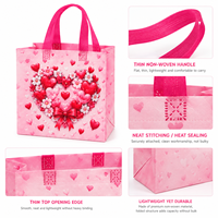 Sacs fourre-tout réutilisables en non-tissé avec imprimé bouquet de fleurs de cerisier et cœurs roses, pour la Saint-Valentin, logo personnalisé, vente en gros