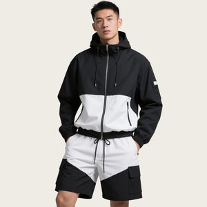 Ensemble short et veste coupe-vent en nylon personnalisé, taille standard, ensemble 2 pièces, veste coupe-vent en nylon colorblock, ensemble short pour homme - Product Image 4