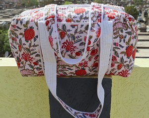 Sac de voyage décontracté de luxe matelassé à la machine, imprimé bohème estival, en coton imprimé à la main, sac de sport, sac de shopping, sac de week-end tendance - Product Image 3