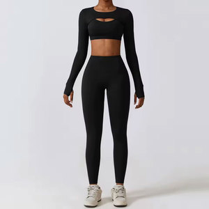 Conjunto Deportivo para Mujer, Ropa de Yoga, Ropa Deportiva, Leggings Deportivos, 3 Piezas, Sujetador Deportivo, Top Corto, Manga Larga, Yoga - Product Image 2