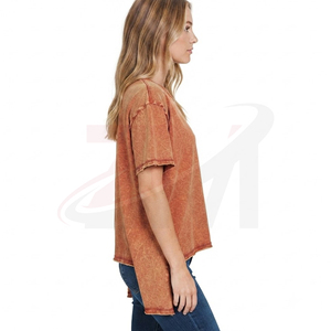 Nouveautés T-shirt femme surdimensionné Coupe ample Manches courtes Couleur unie Tissu 100% coton lavé Toutes saisons - Product Image 2