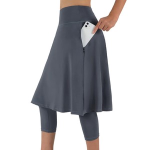 Women Modest <b>Skirt</b> High Waist Solid <b>Grey</b> Color A-Line <b>Skirt</b> With Pockets Breathable Knitted Casual All Seasons - Product Image 6