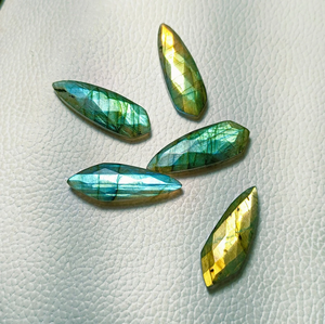 Cabochon de labradorite verte Flash, taille marquise à motifs, 10x30mm, pierre précieuse en vrac, double face à facettes, pour la fabrication de bijoux - Product Image 5