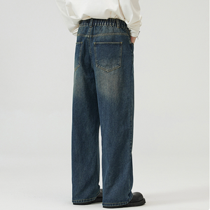 Jeans amples et larges pour hommes, style streetwear, en coton délavé, coupe baggy, noir et bleu délavé - Product Image 2